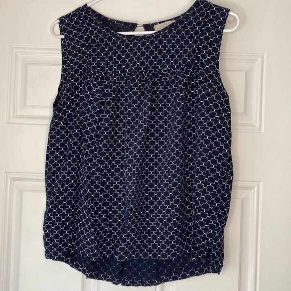Loft Outlet Geometric Blue and White Sleeveless Top Blouse Size Large Petite - Picture 1 of 7